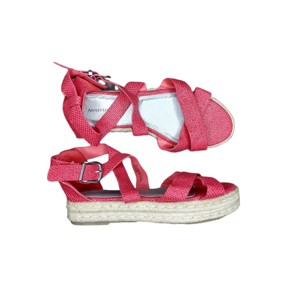 Ashley Stewart Red Flatform Espadrille Sandal Ankle Strap Metallic Size 9W